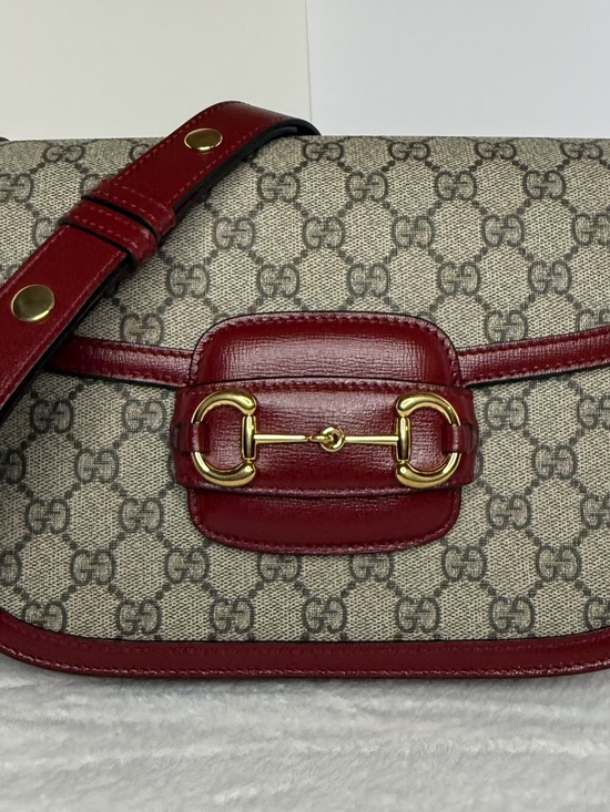 Gucci Handbags - Gucci Horsebit Small Shoulder Bag in Red and Beige GG Canvas